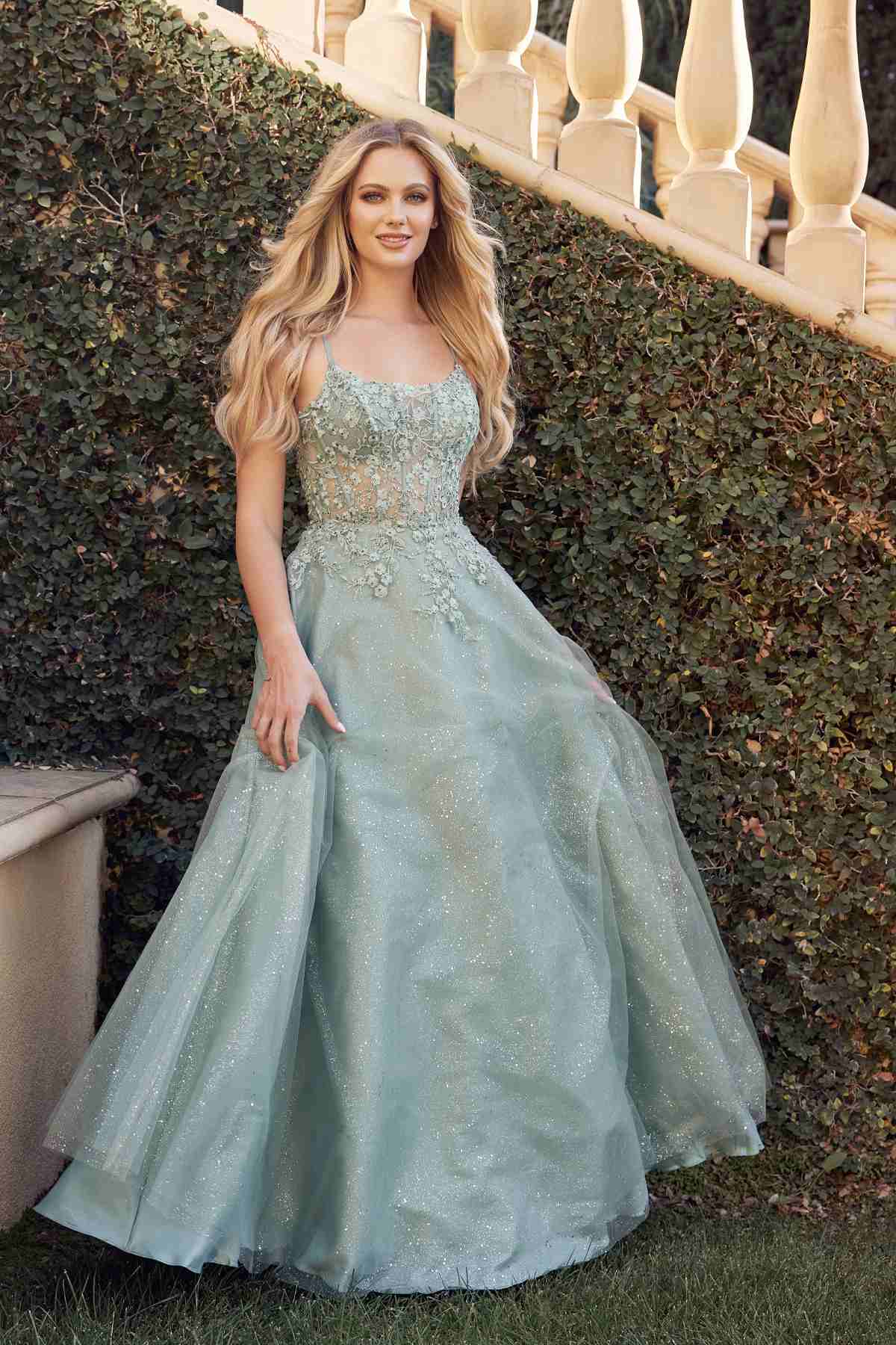 Juliet 295 Floor Length Leaf Lace Gown Corset Bodice Prom Gown by DiscountDressShop