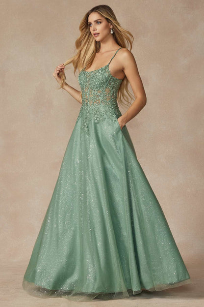 Juliet 295 Floor Length Leaf Lace Gown Corset Bodice Prom Gown by DiscountDressShop