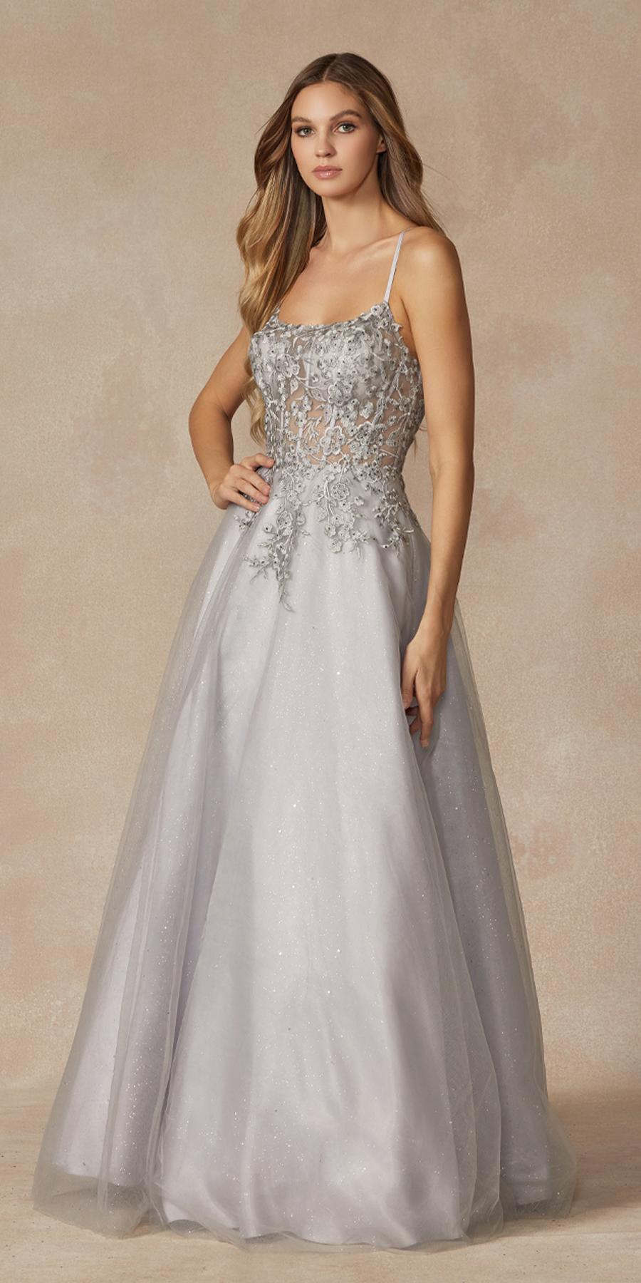 Juliet 295 Floor Length Leaf Lace Gown Corset Bodice Prom Gown by DiscountDressShop