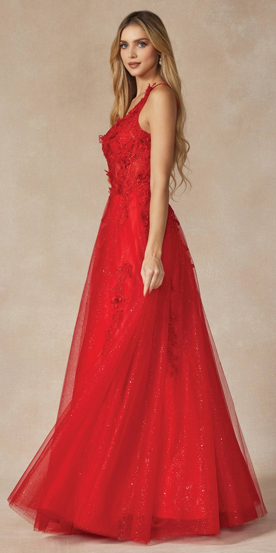 Juliet 298 Long One Shoulder With 3D Flower Embellishments Gown by DiscountDressShop