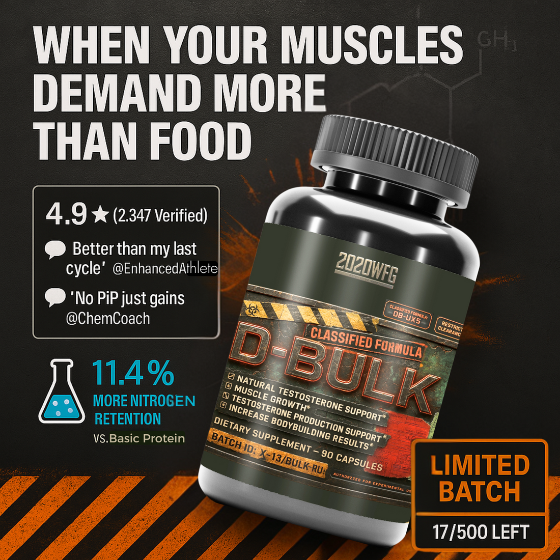 D-BULK: Anabolic Nutrient Partitioning Complex | 60 Servings – Magnesium, Horny Goat Weed &amp; Natural Actives for Muscle Performance by 2020WFG