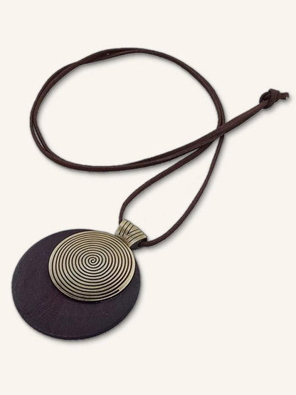 Vintage Wooden Rings Long Necklace by LINTICO