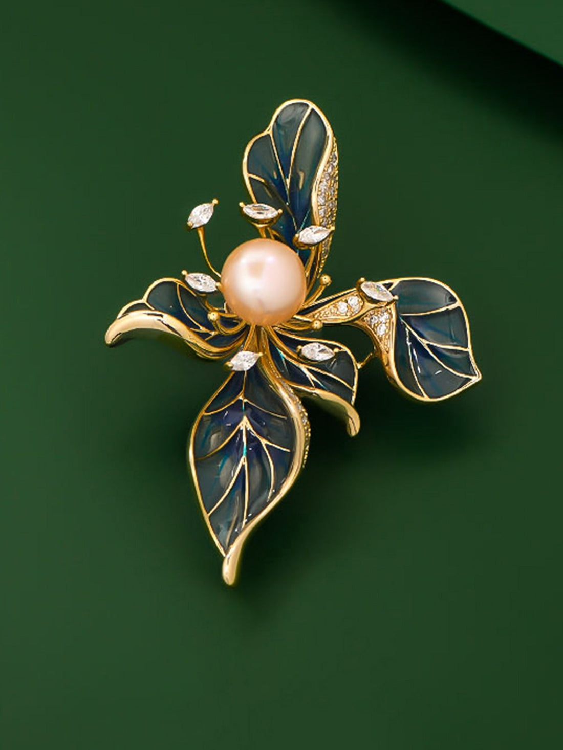 Freshwater Pearl, Zircon &amp; Alloy French Iris Brooch by LINTICO