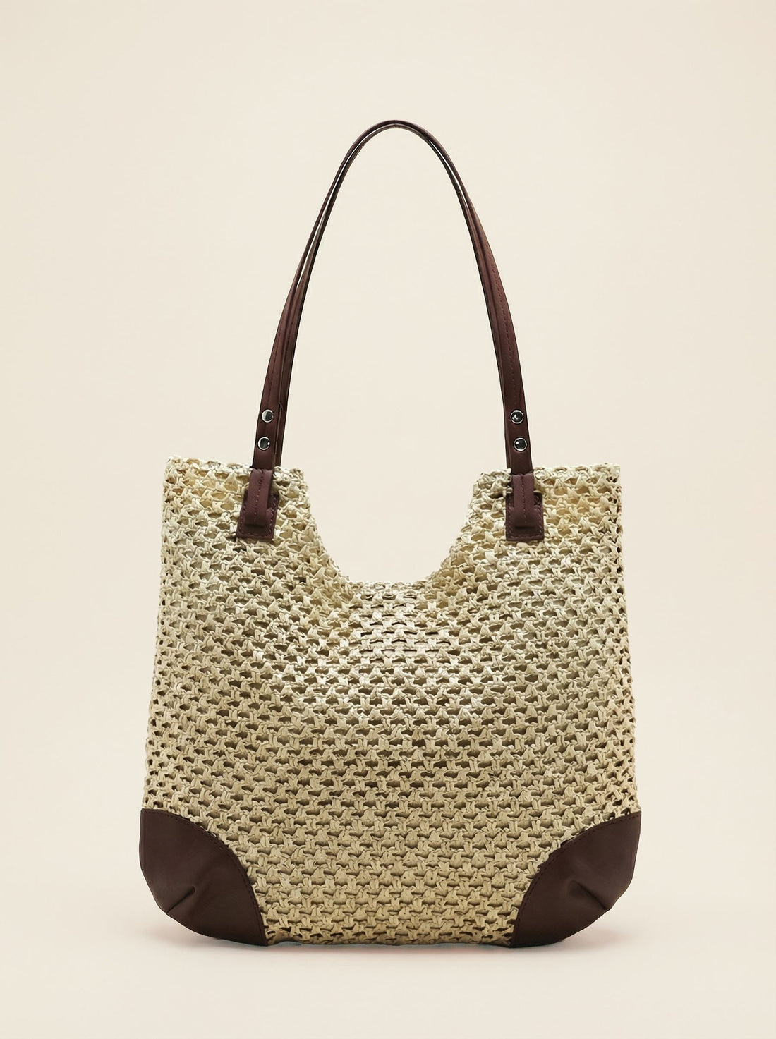 Woven Hollow-Out Shoulder Tote Bag by LINTICO