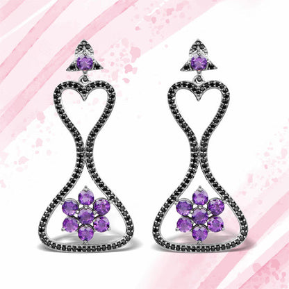 6.31 Carat Genuine Amethyst &amp; Black Spinel .925 Sterling Silver Earrings
