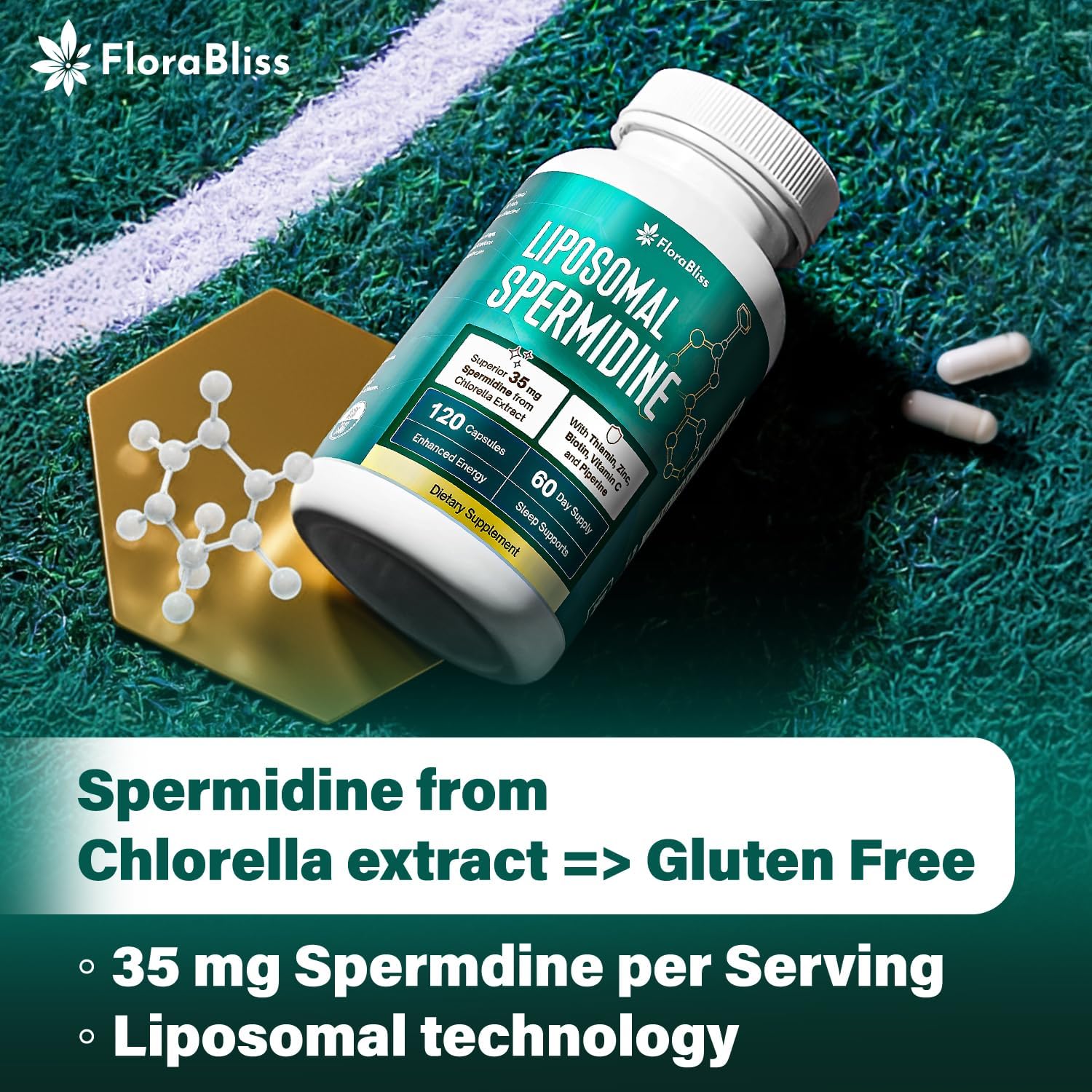 Spermidine Supplement from Chlorella with Thiamin, Zinc, Biotin, &amp; Vitamin C | 120 Capsules | Gluten-Free for Cellular Renewal, Healthy Aging &amp; Vitality Support | 60-Day Supply by FreshDrinkUS - Natural and Premium Herbal Tea