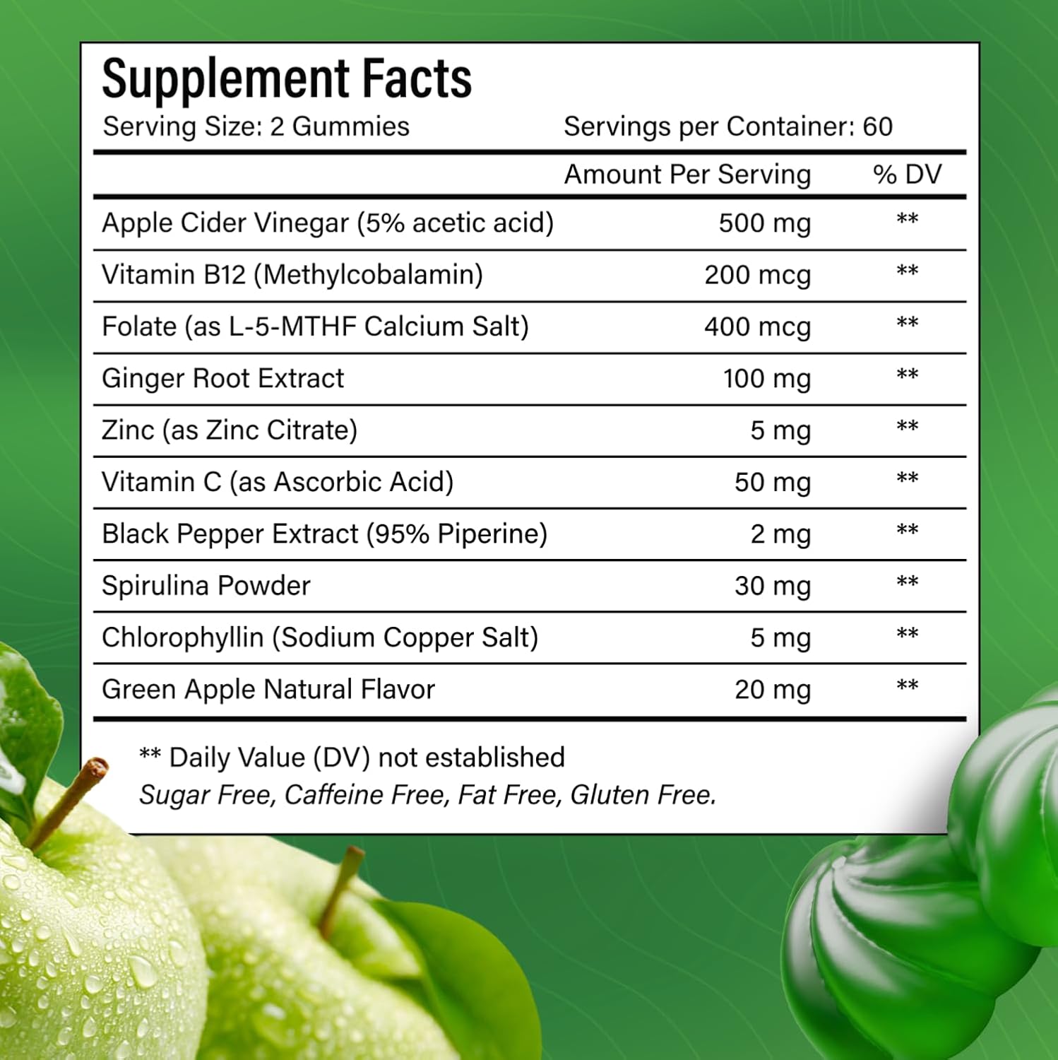 Premium Apple Cider Vinegar (ACV) Gummies, Formulated with Vitamin B12, Zinc, Ginger &amp; Vitamin C by FreshDrinkUS - Natural and Premium Herbal Tea