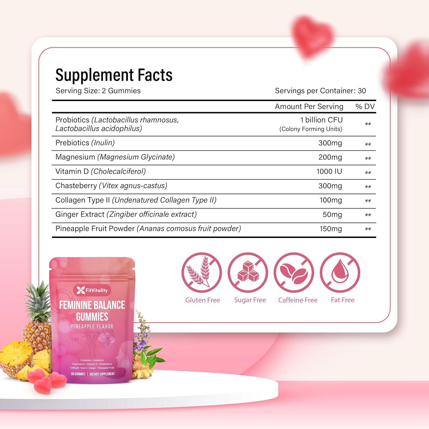 Premium Feminine Balance Gummies – Vaginal Probiotics &amp; Support Digestive Health – Probiotics, Collagen Type II, Chasteberry, Vitamin D &amp; Magnesium by FreshDrinkUS - Natural and Premium Herbal Tea