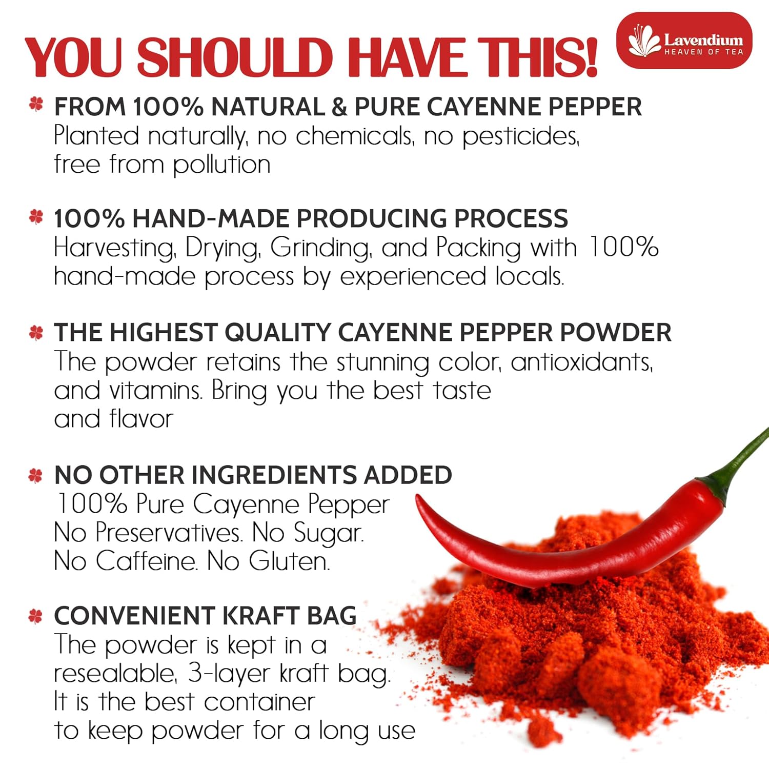 Premium Cayenne Pepper Powder– Pure Ground Red Pepper, Bold and Spicy Flavor by FreshDrinkUS - Natural and Premium Herbal Tea