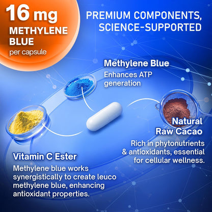 Methylene Blue Capsules - Natural Cacao and Vitamin C Ester for Added Support, Cognitive-Supplement by FreshDrinkUS - Natural and Premium Herbal Tea