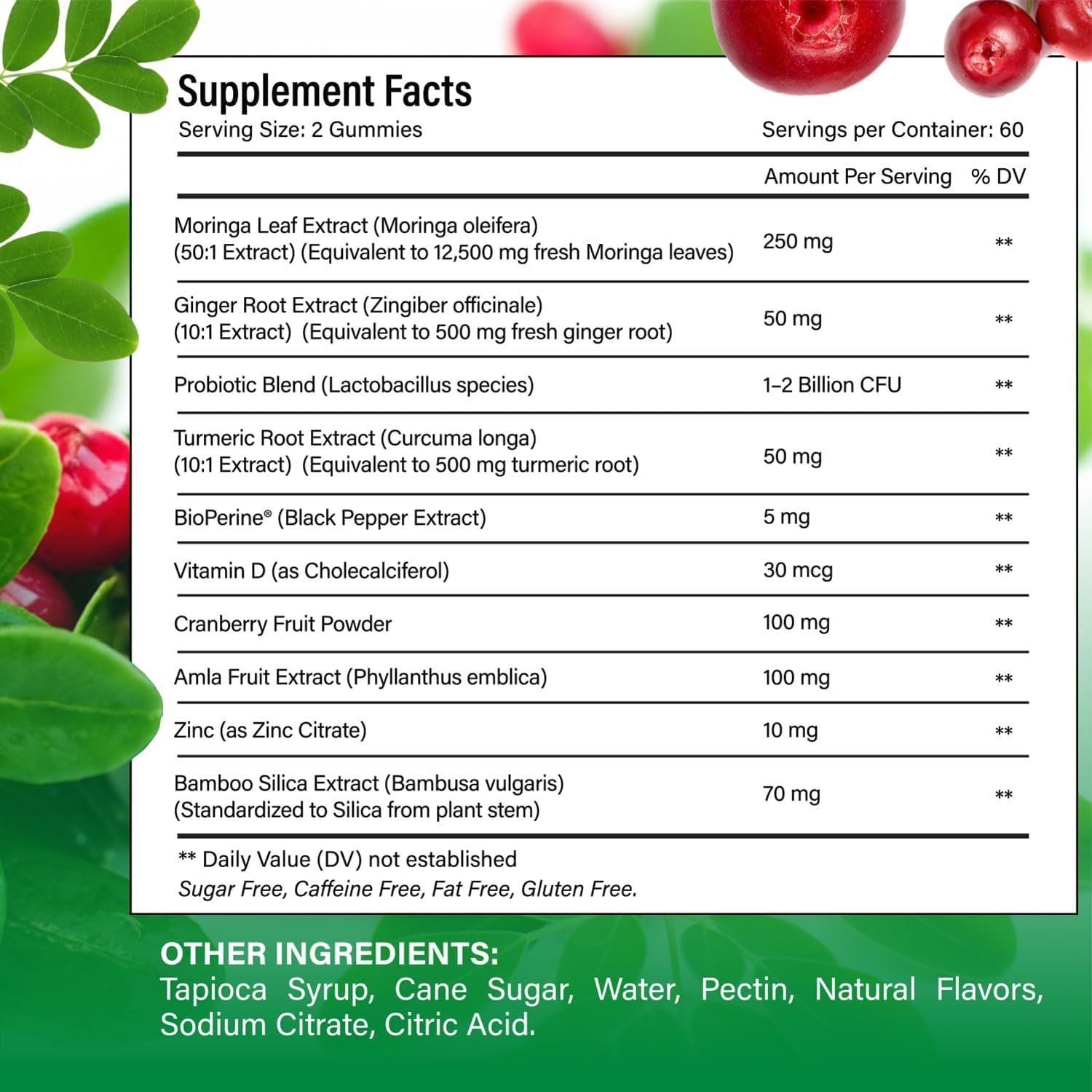 Moringa Gummies with Ginger, Turmeric &amp; Probiotics | Vegan, Sugar-Free Chewables| Plant-Based Pectin Formula with Vitamin C by FreshDrinkUS - Natural and Premium Herbal Tea
