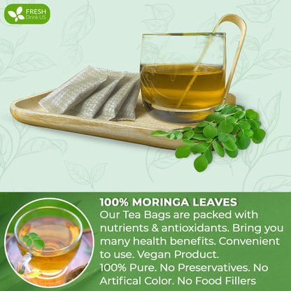 Moringa Leaf Tea Bags, 100% Natural &amp; Pure from Moringa Leaves. Loose Leaf Moringa Herbal Tea. Moringa Leaf Tea. No Sugar, No Caffeine, No Gluten, Vegan by FreshDrinkUS - Natural and Premium Herbal Tea