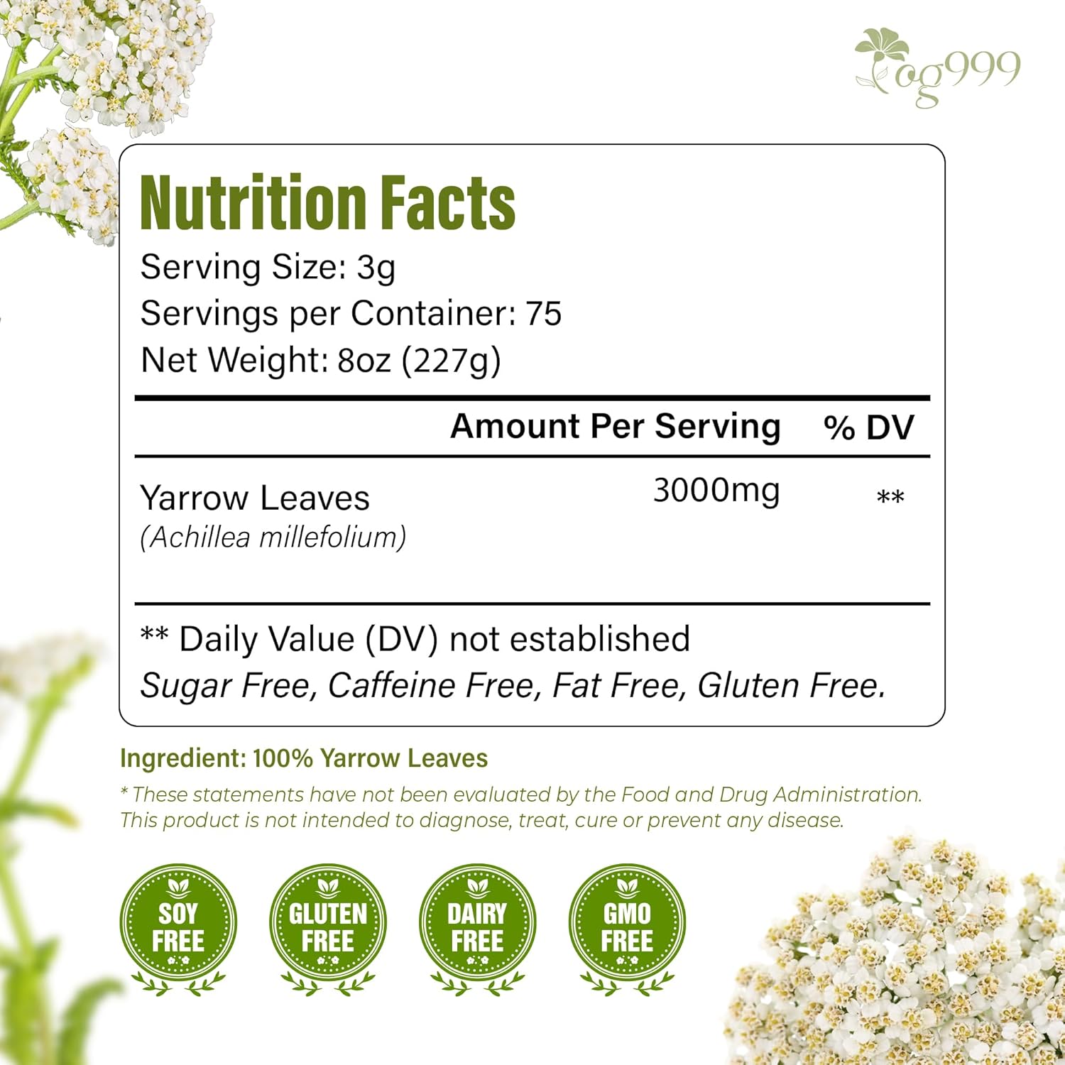 Premium Yarrow Tea Leaves | Naturally Aromatic, Freshly Packed Loose Leaf Yarrow by FreshDrinkUS - Natural and Premium Herbal Tea