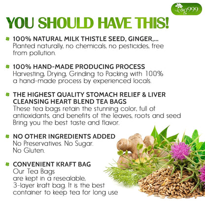 Premium Stomach &amp; Liver Herbal Tea | Milk Thistle Seed, Ginger, Fennel, Peppermint &amp; Licorice by FreshDrinkUS - Natural and Premium Herbal Tea