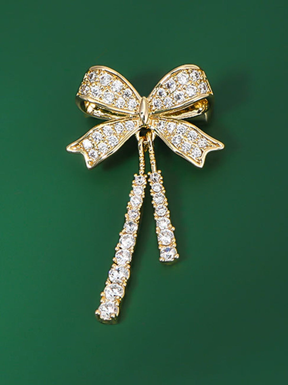 Alloy &amp; Crystal Bow Fringed Mini Brooch by LINTICO