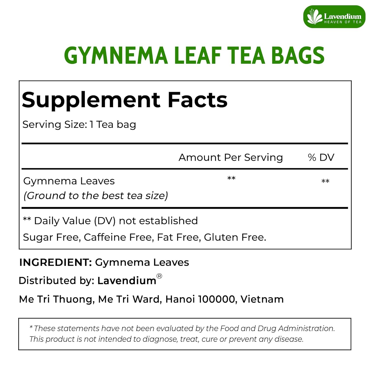 Premium Gymnema Leaf Tea Bags for Diabetics, 100% Natural &amp; Pure from Gymnema Leaves. by FreshDrinkUS - Natural and Premium Herbal Tea