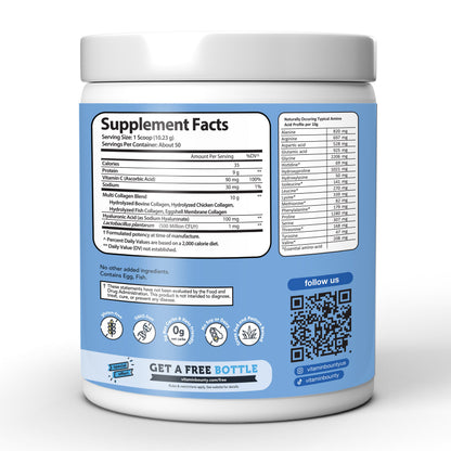 Colágeno Hidrolizado 5 en 1 con Ácido Hialurónico, Vitamina C y Probióticos by Vitamin Bounty