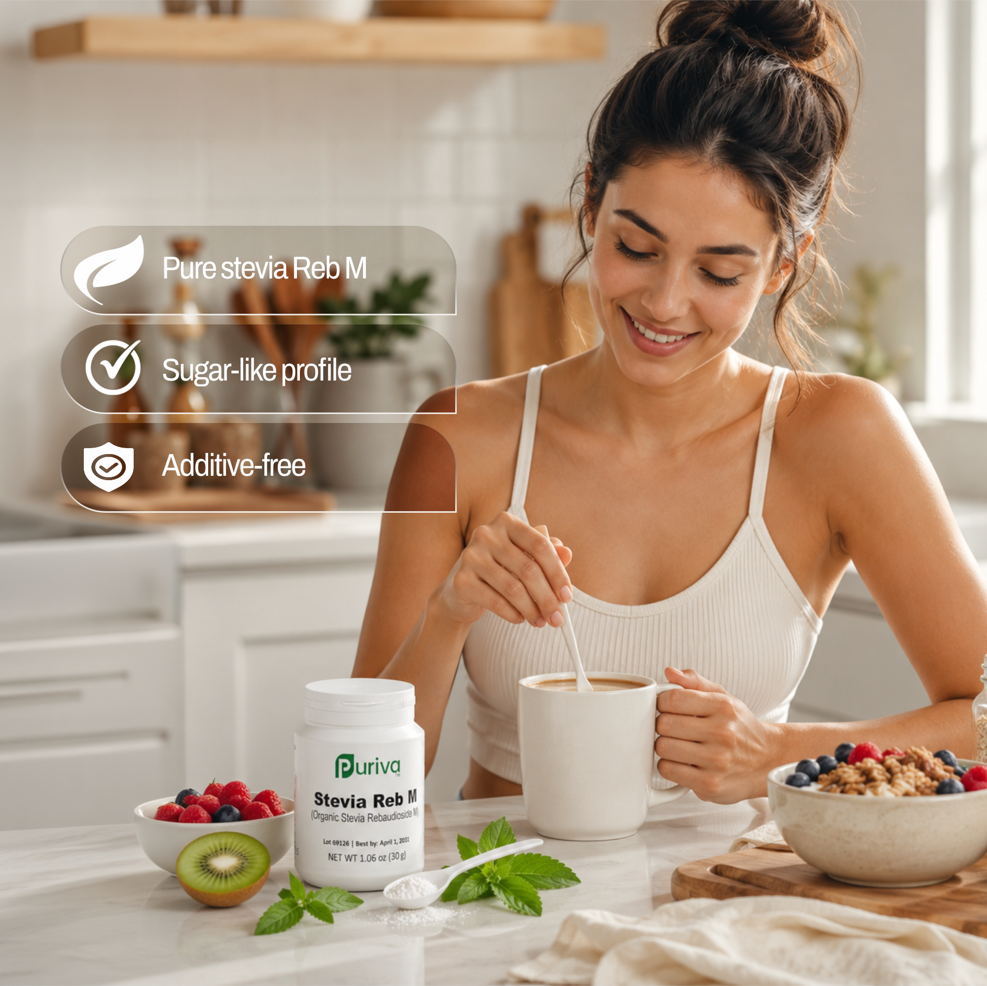 Stevia Reb M powder, (Reb-M | Rebaudioside M), 60 grams | 2,000 servings, Puriva Nutrition by Puriva Nutrition