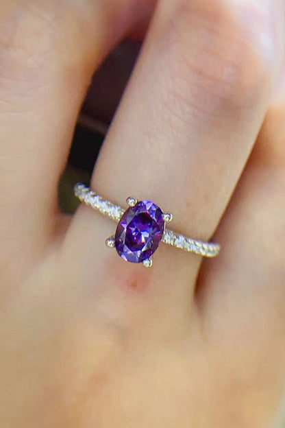 1 Carat Purple Purple Oval-Cut Sparkala™ 4-Prong Ring (Platinum Over Pure Sterling Silver) by Sparkala