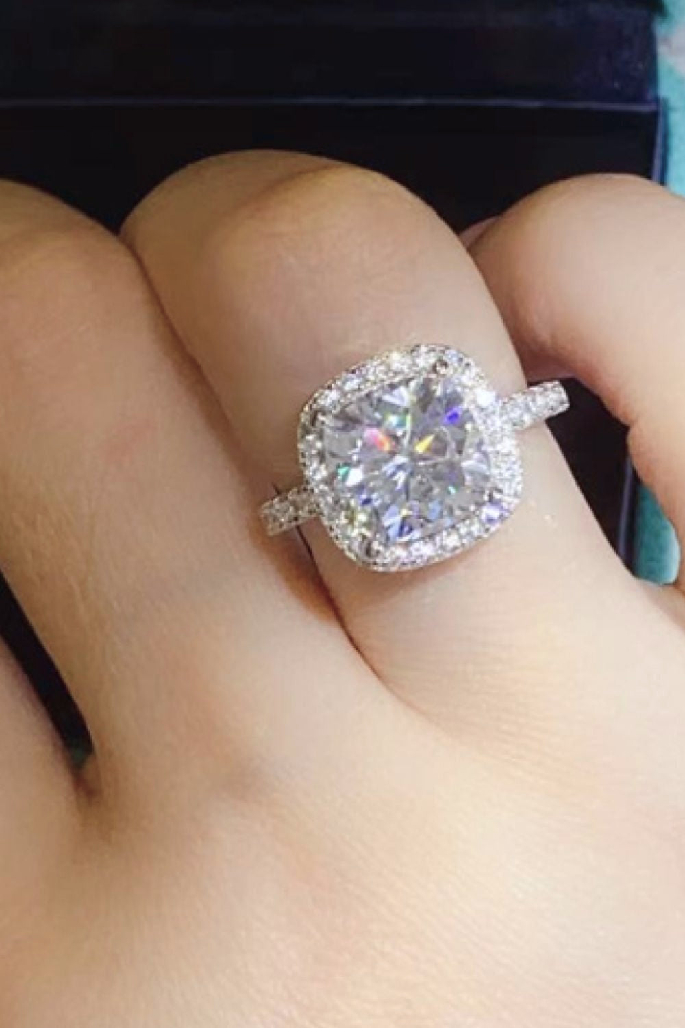 3 Carat Cushion-Cut Sparkala™ Platinum Over Pure Sterling Silver Square Ring by Sparkala