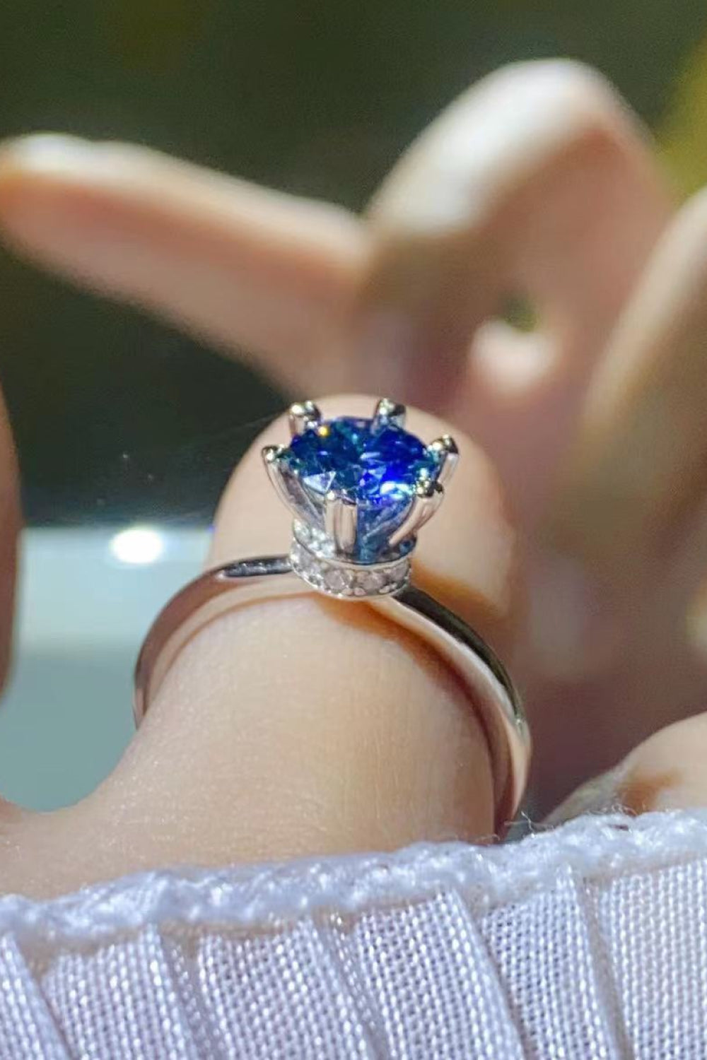 1 Carat Blue Brilliant Round Cut Sparkala™ 6-Prong Solitaire Ring (Platinum Over Pure Sterling Silver) by Sparkala
