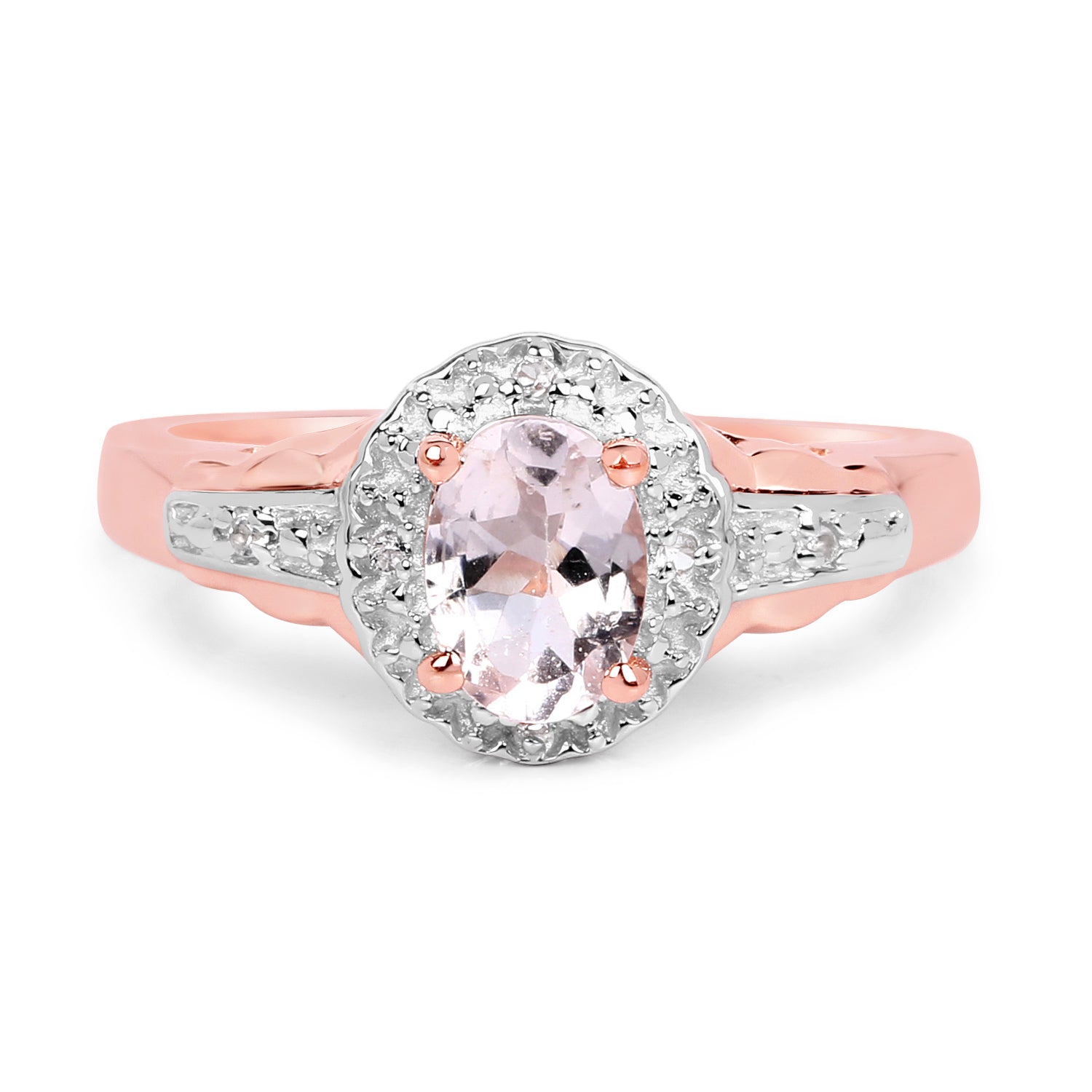 14K Rose Gold Plated 0.73 Carat Genuine Morganite &amp; White Topaz .925 Sterling Silver Ring