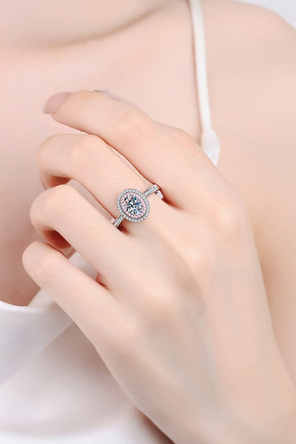 1 Carat Pink Oval-Cut Sparkala™ 925 Sterling Silver Halo Ring by Sparkala