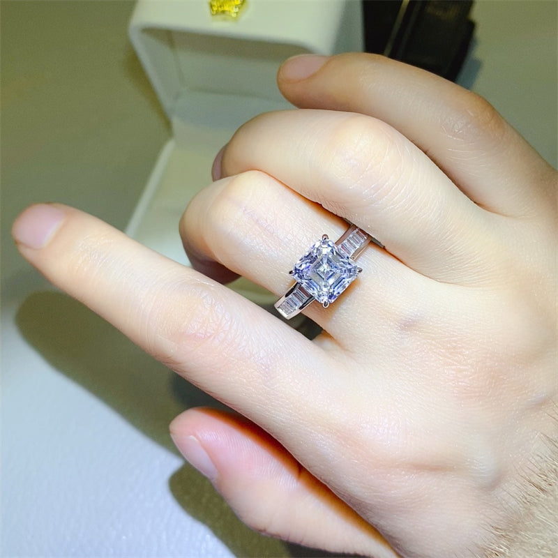 3 Carat Asscher Cut Sparkala™ Pure Sterling Silver Square Shape Ring by Sparkala