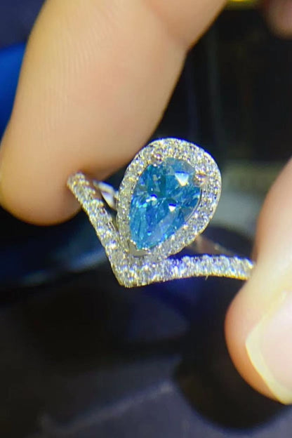1 Carat Pear Shape Blue Sparkala™ Heart Ring (Platinum Over Pure Sterling Silver) by Sparkala