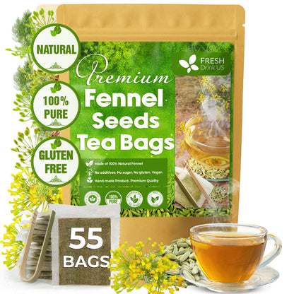 Premium Fennel Tea Bags, 100% Natural &amp; Pure from Fennel Seeds. Fennel Seed Herbal Tea. Fennel Seed Tea. Made with Natural Material Tea Bags. No Sugar, No Caffeine, No Gluten, Vegan. by FreshDrinkUS - Natural and Premium Herbal Tea