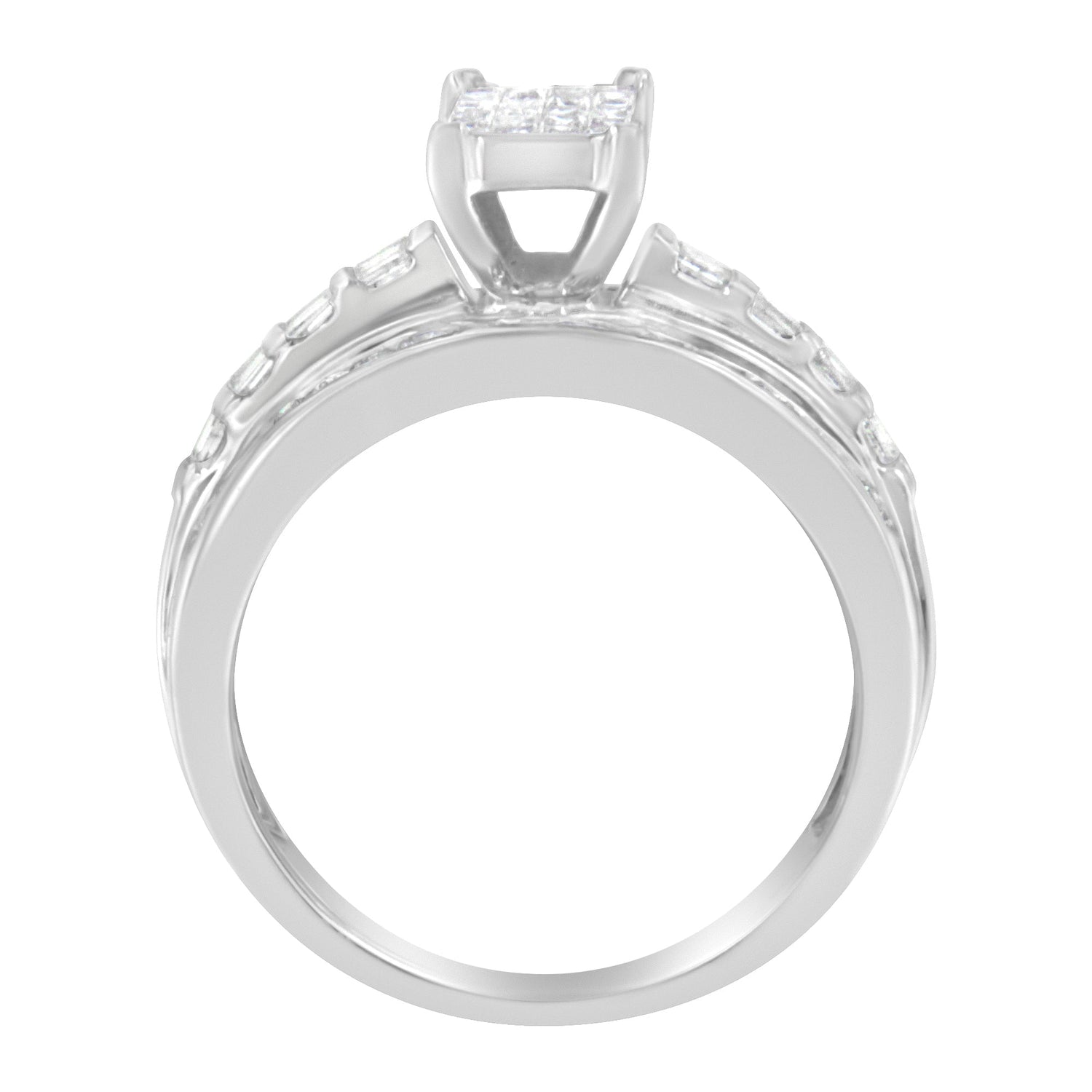 14K White Gold 1.0 Cttw Mixed-Cut Diamond Rectangle Invisible-Set Composite Cluster Ring with Bar- and Channel-Set Band (H-I Color, SI2-I1 Clarity) - Size 7