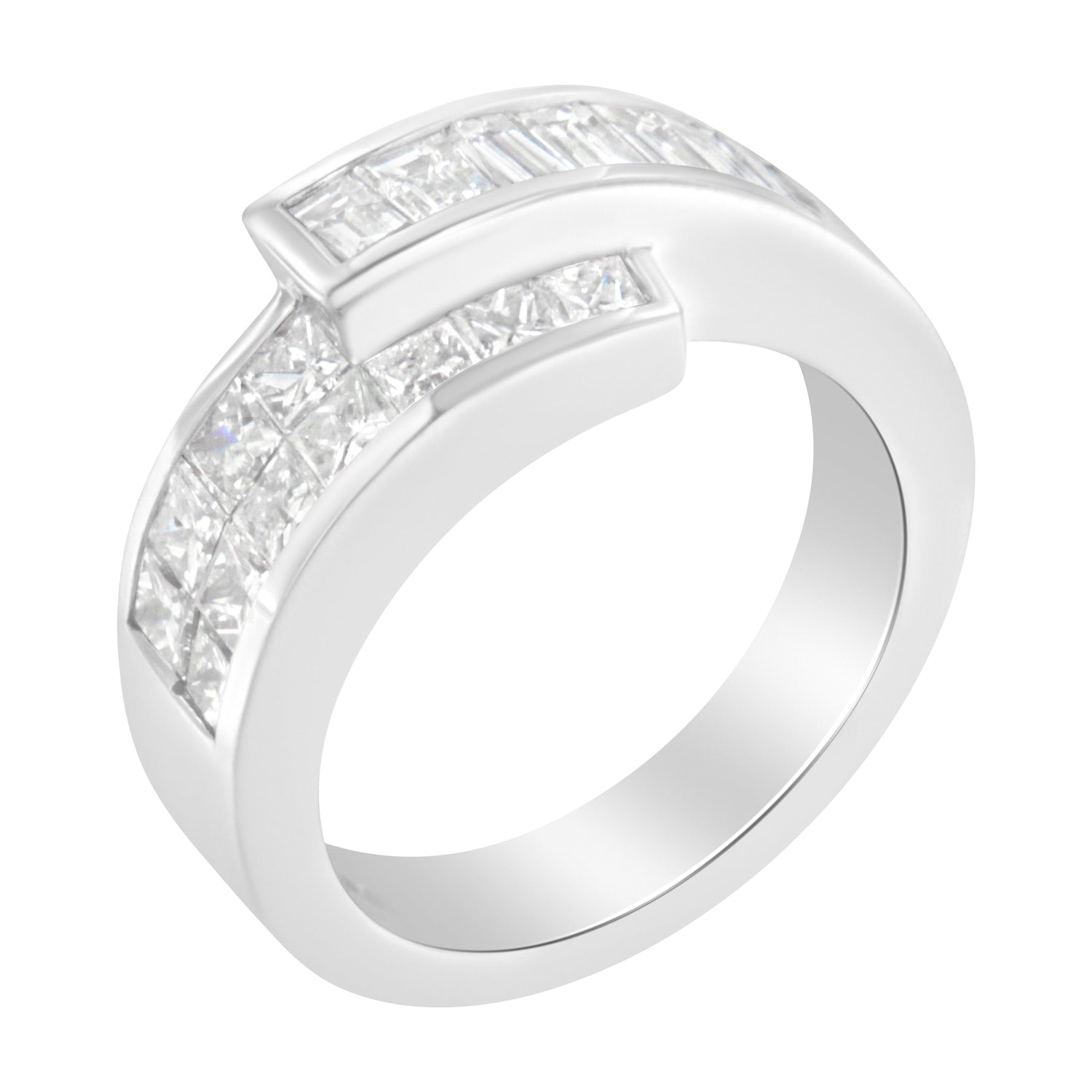 14K White Gold 2.0 Cttw Channel-Set Princess and Baguette-Cut Diamond Bypass Ring Band (G-H Color, SI1-SI2 Clarity) - Ring Size 6.5