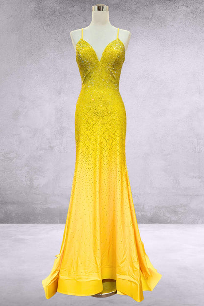CLEARANCE - Amelia Couture 3018 Long Mermaid V-Neck Hot Pink Gown (Size 4) by DiscountDressShop