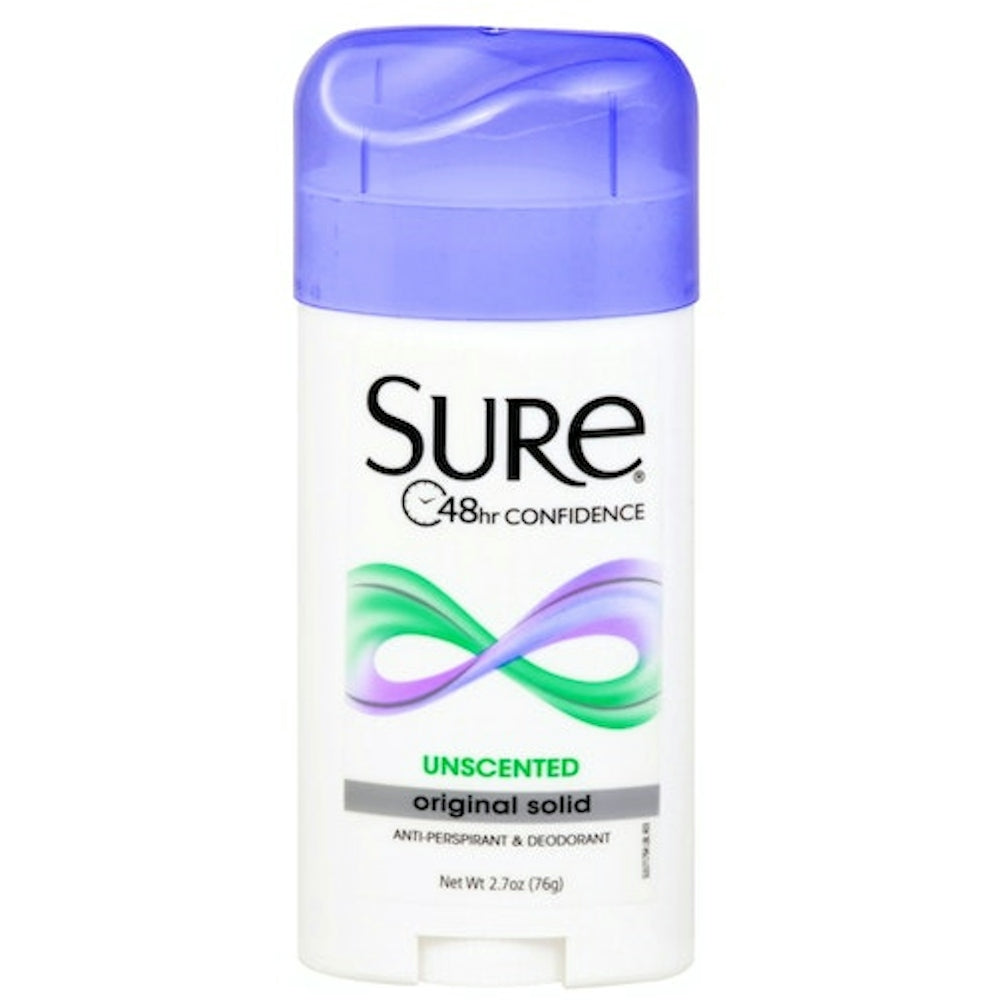 Sure Anti Perspirant &amp; Deodorant, Unscented, Original Solid 2.7 Oz by Pasteur Pharmacy