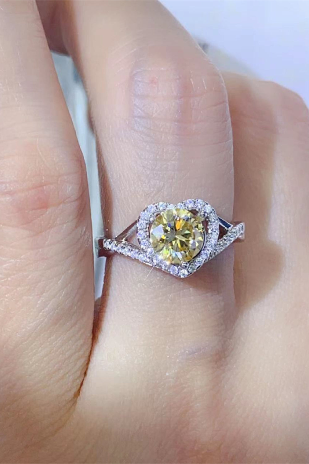 Adored 1 Carat Yellow Green Sparkala™ Platinum Over Pure Sterling Silver Heart Ring by Sparkala