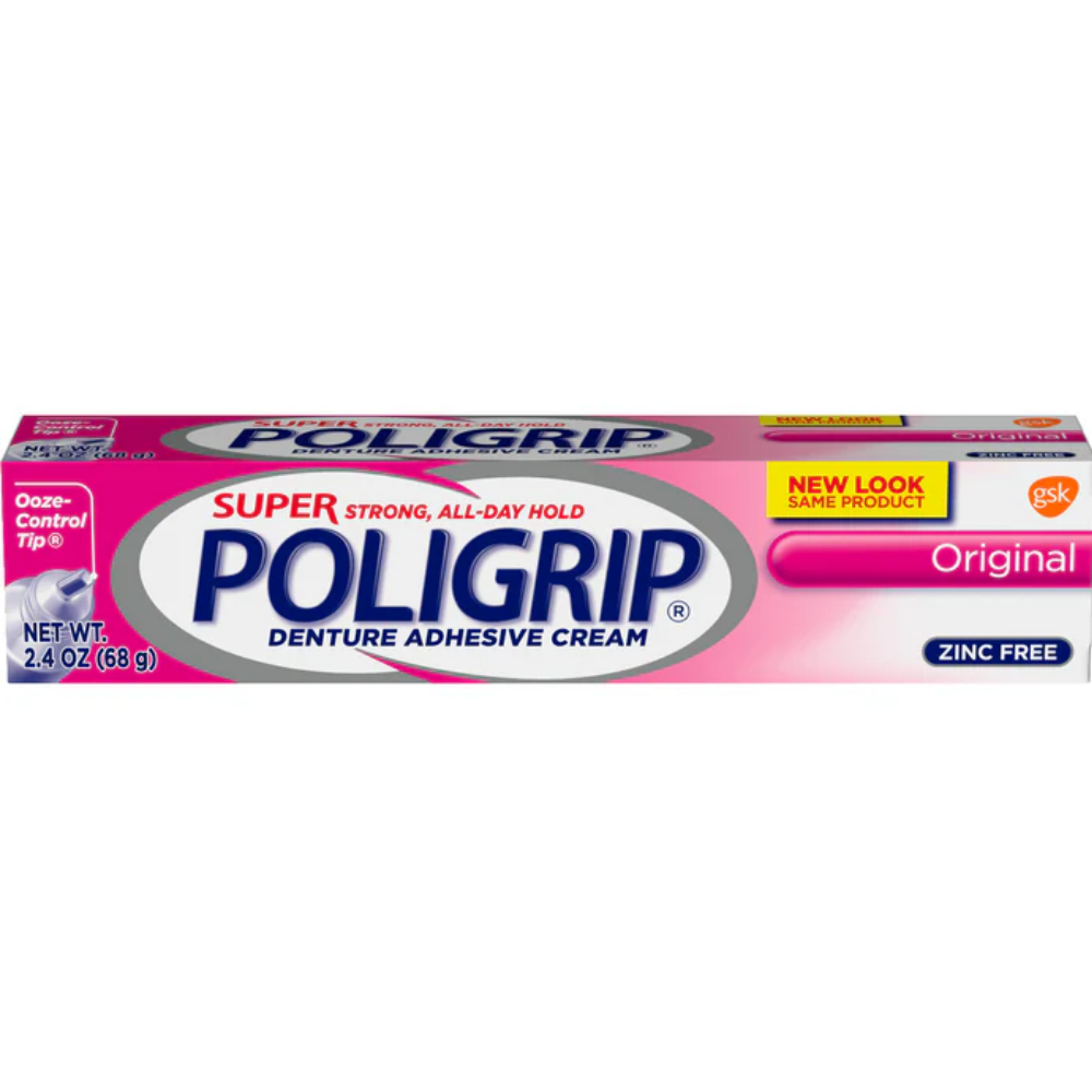 Poligrip Super Strong All-Day Hold Denture Adhesive Cream Zinc Free (2.4oz) by Farmacias Savia
