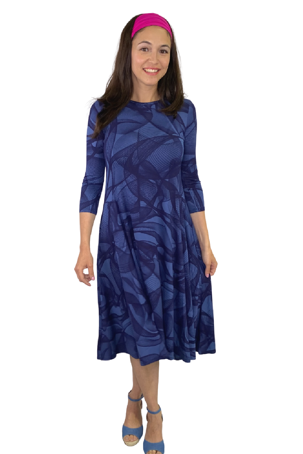 Mid-Calf 3/4 Sleeve Swing Dress with Pockets by Kosher Casual USA