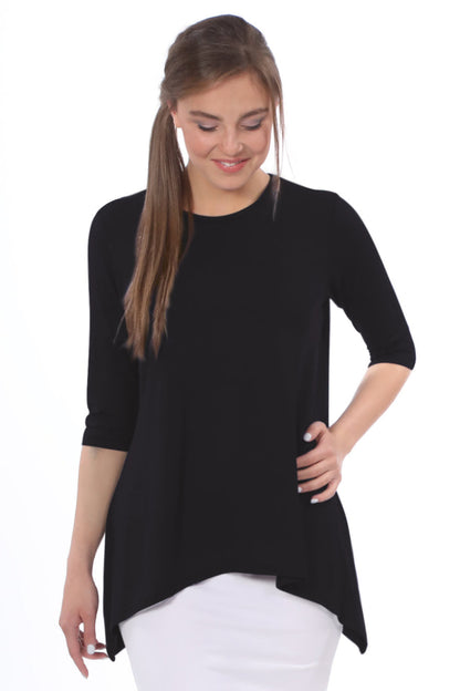 Modest Handkerchief Tunic Top - 3/4 Sleeve Comfort Flow Design by Kosher Casual USA
