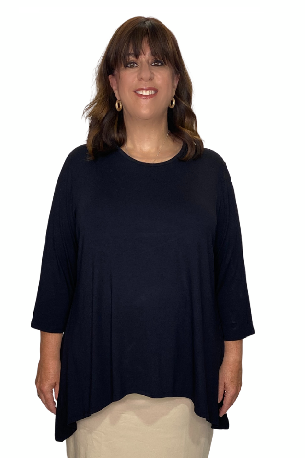Plus Size - Modest Handkerchief Tunic Top - 3/4 Sleeve Comfort Flow Design by Kosher Casual USA