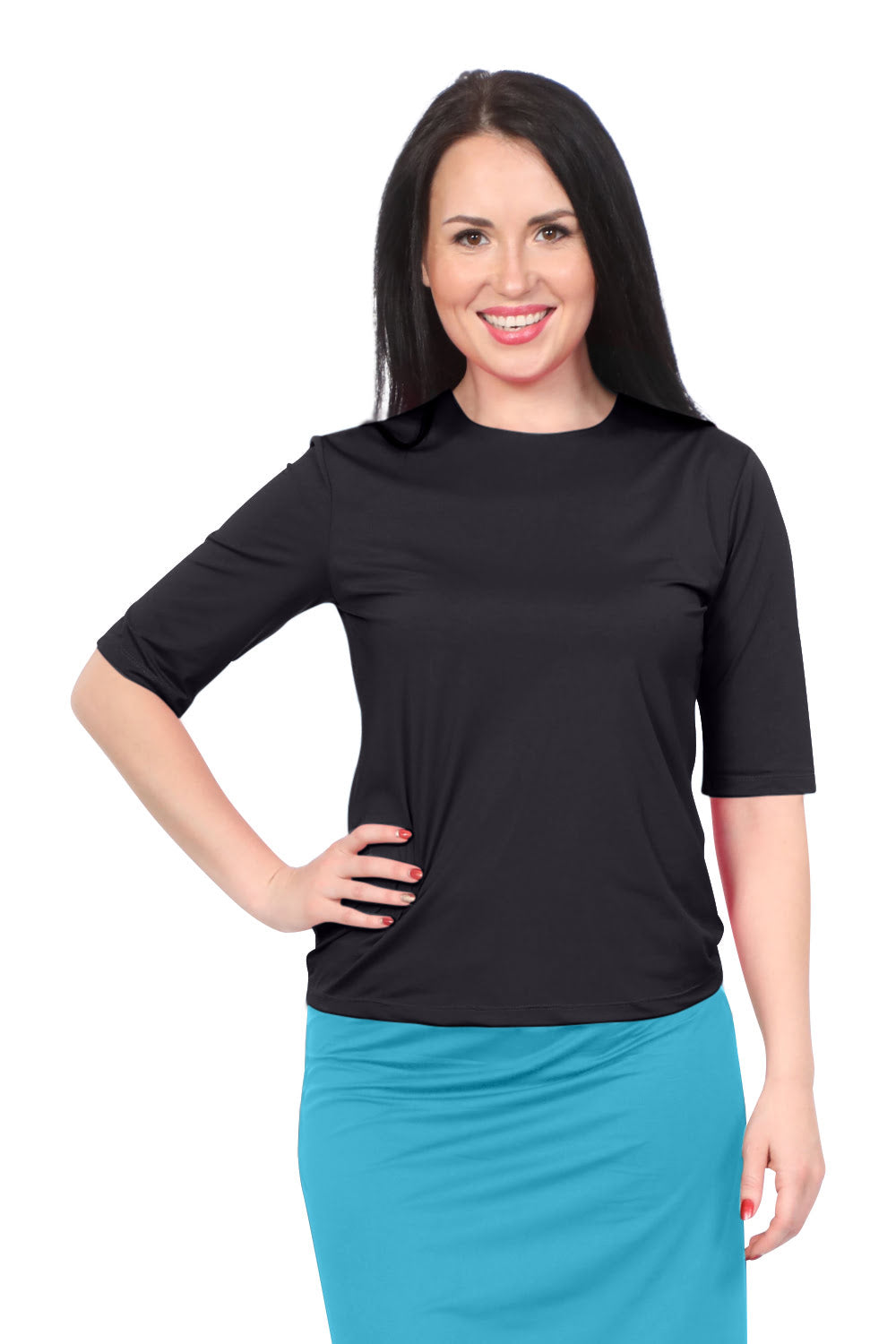 Modest Elbow Sleeve Swim &amp; Running/Exercise Shirt - UV 50 Protection by Kosher Casual USA