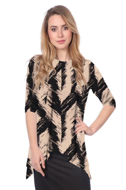 Modest Handkerchief Tunic Top - 3/4 Sleeve Comfort Flow Design by Kosher Casual USA