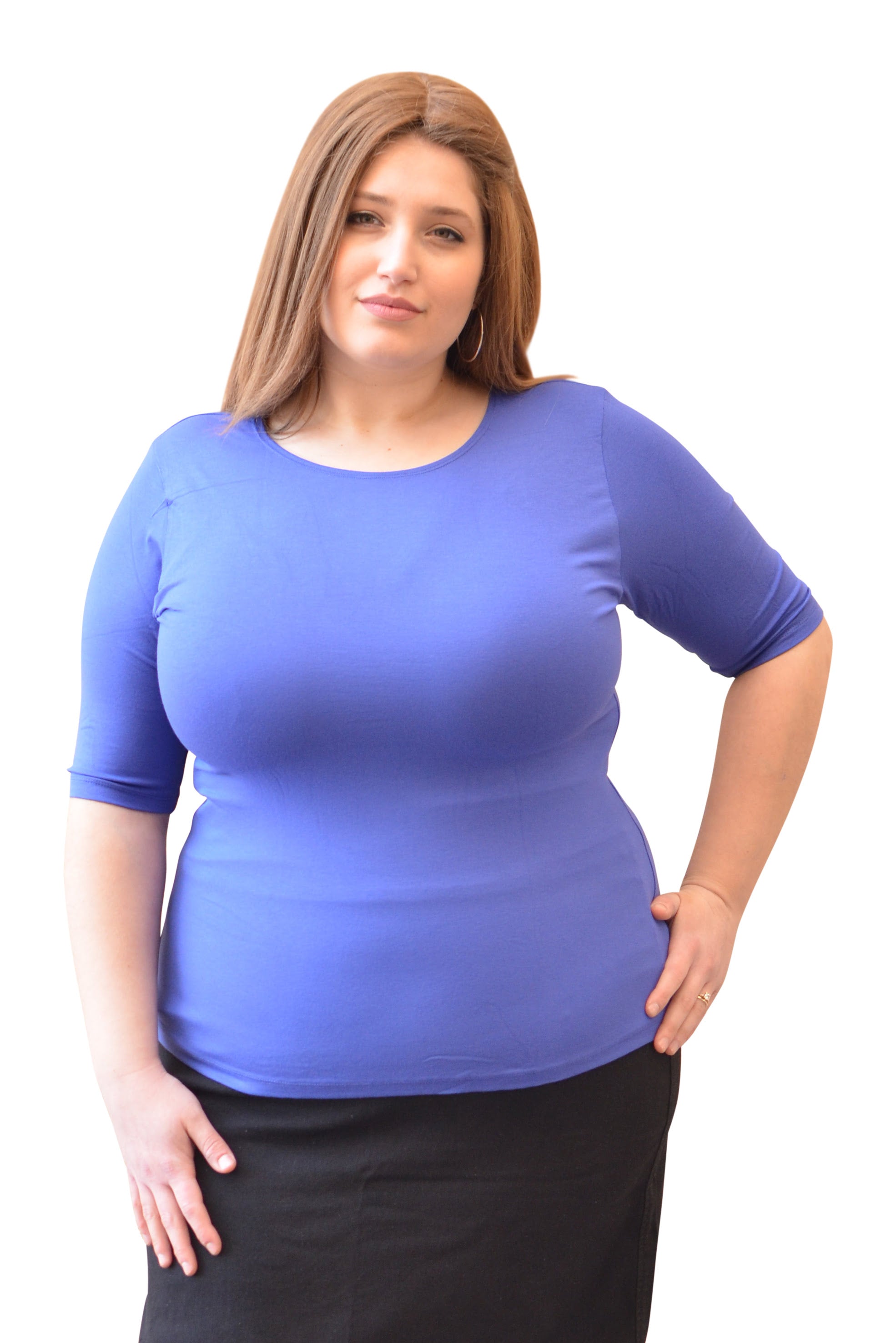 Plus Size Fitted Layering Shell - Modest Round Neck with Elbow Sleeves by Kosher Casual USA