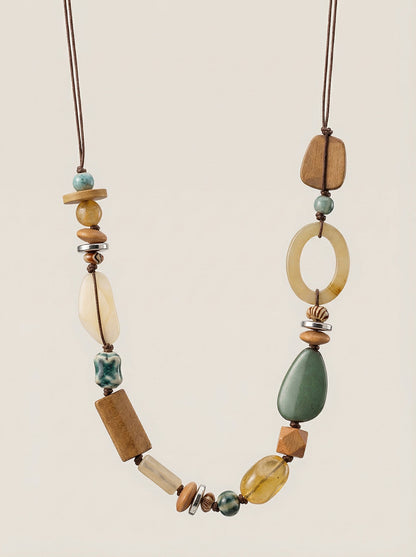 Bohemian Mixed Bead Long Pendant Necklace by LINTICO