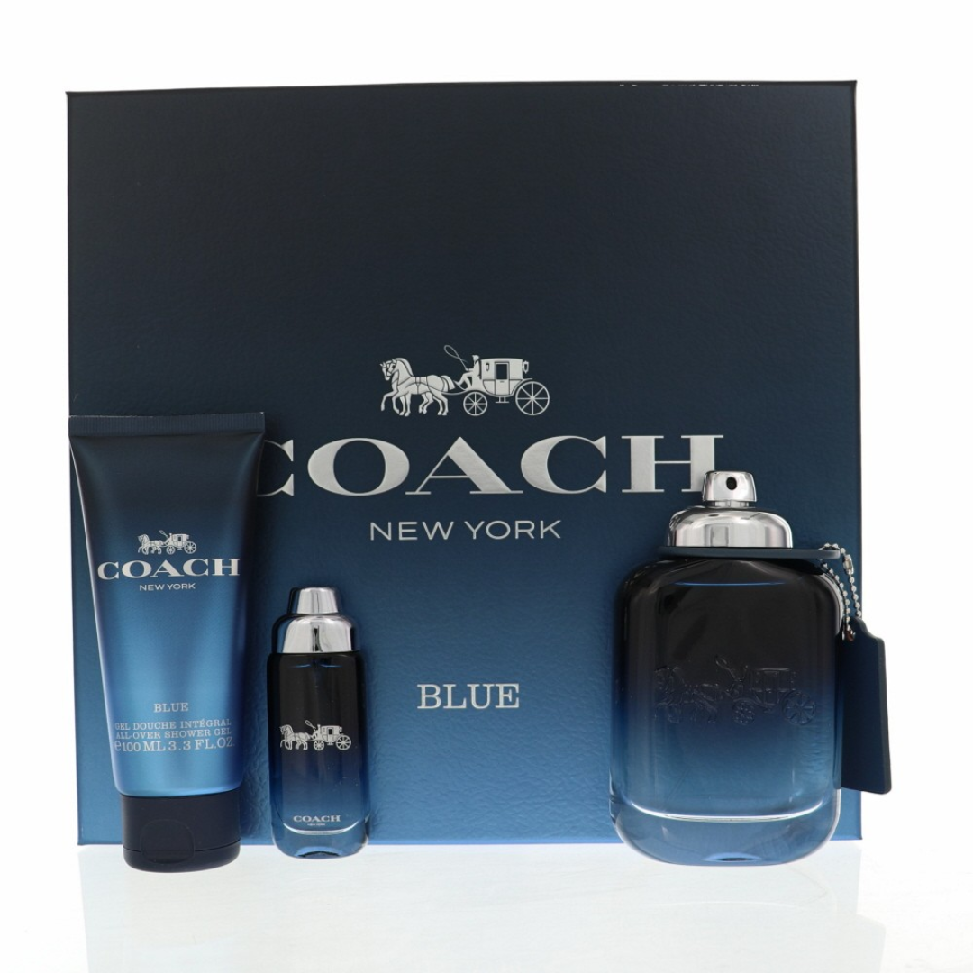 Coach Blue Men Gift Set: Eau de Toilette 3.3oz + Shower Gel 3.3oz + Travel Spray 0.5oz by Farmacias Savia