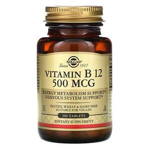 Solgar Vitamin B12 500 mcg 100 Vegetable Capsules by Pasteur Pharmacy