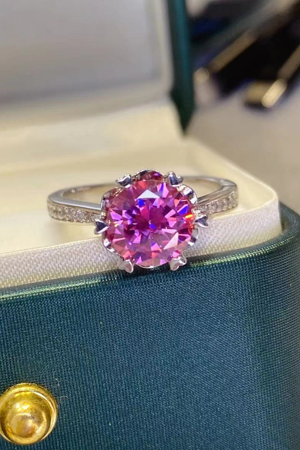 Shining For You 2 Carat Pink Brilliant Round Cut Sparkala™ Platinum Over Pure Sterling Silver Ring by Sparkala