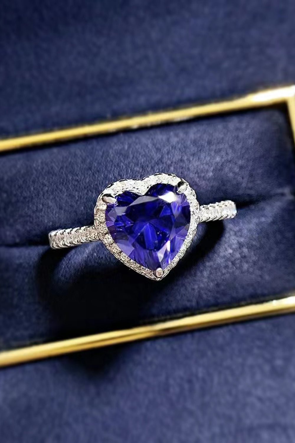 2 Carat Blue Sparkala™ Heart-Shaped Side Stone Ring by Sparkala