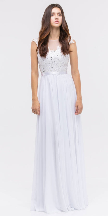 CLEARANCE - Eureka 3611 Lace Illusion Bodice Bateau Neck A-line Long Dress (Size L) by DiscountDressShop
