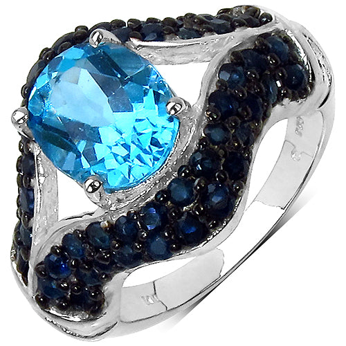 5.02 Carat Genuine Blue Topaz &amp; Blue Sapphire .925 Sterling Silver Ring