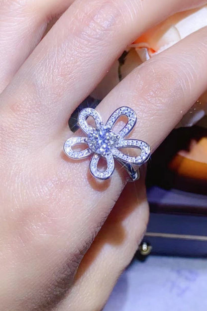 1 Carat Brilliant Round Cut Sparkala™ Flower-Shaped Open 925 sterling silver Ring by Sparkala